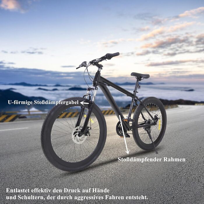 Дюймовий преміальний гірський велосипед, 21 швидкість, подвійні дискові гальма, чоловічий велосипед для всіх типів доріг, гірський велосипед для дівчат, хлопчиків, чоловіків та жінок, чорний, 26-