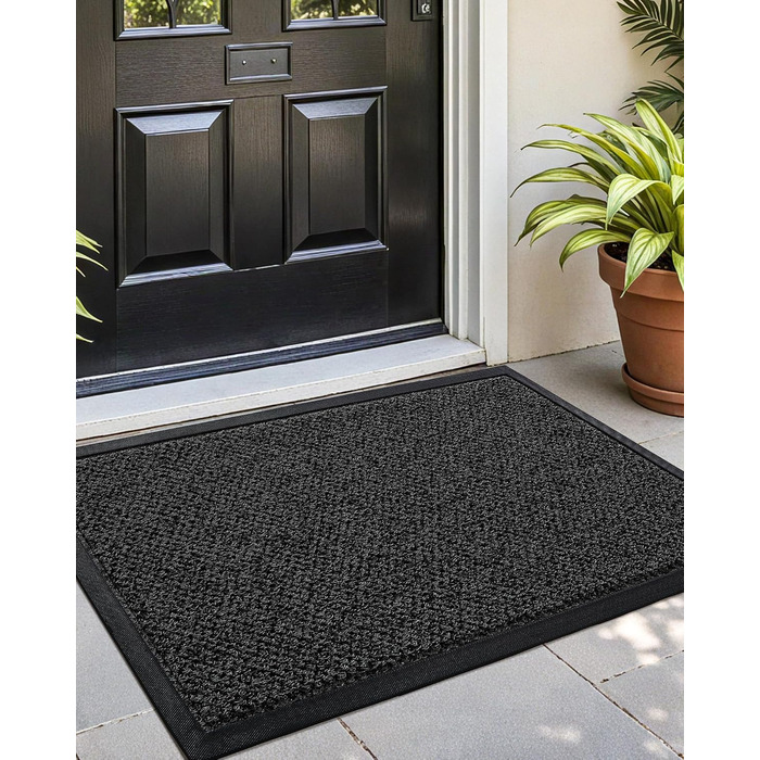 Килимок для вулиці COLOR&GEOMETRY брудозахисний килимок для використання всередині та зовні приміщень, стійкий до атмосферних впливів, міцний, миється ефективний брудозахисний килимок для вхідних дверей, входу, патіо, саду, темно-сірий 691 см (прямокутний