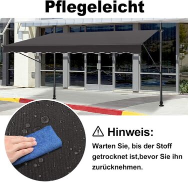 Тент, тент із затискачем, балконний сонцезахисний тент, висувний, регульований вручну за допомогою ручної ручки, стійкий до ультрафіолету, сонцезахист, 100 поліестер, для внутрішніх дворів, балконів, ресторанів, кафе, темно-сірий, 300 x 120 см