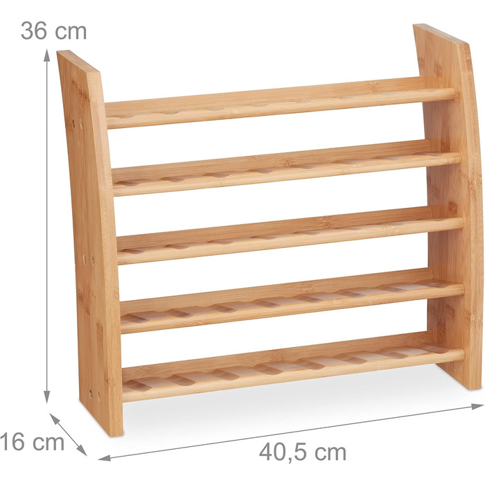 Бамбукова підставка для спецій Relaxdays, 5 ярусів, окремостояча кухонна полиця, ВxШxГ 36 x 40,5 x 16 см, підставка для спецій на стільницю, натуральний колір