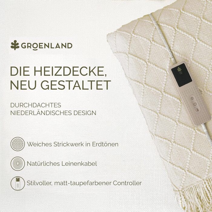 Ковдра з підігрівом Groenland BOHEM 180 x 130 см Затишна ковдра з підігрівом, 9 режимами нагріву та таймером автоматичного вимкнення до 9 годин Електрична ковдра з підігрівом та автоматичним вимиканням Ковдра з підігрівом, можна прати в пральній машині, к