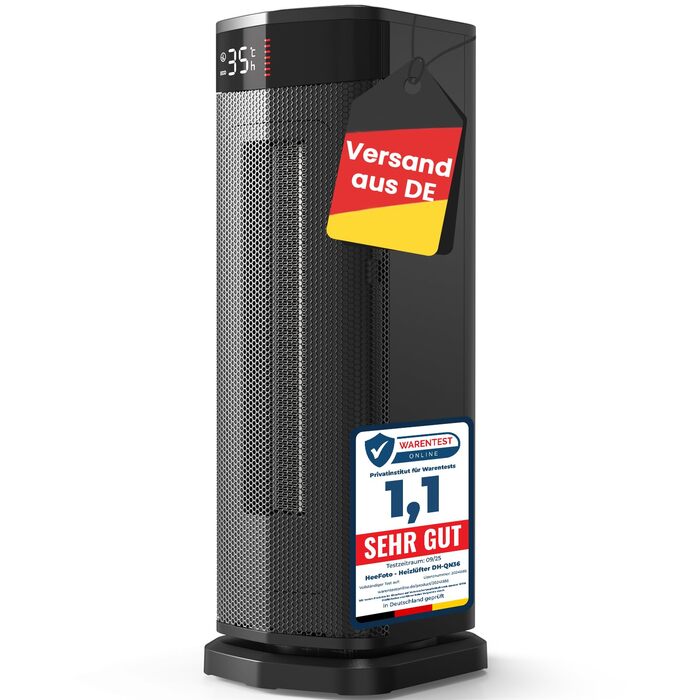 Енергозберігаючий вентилятор-обігрівач ПЕРЕМОЖЕЦЬ ТЕСТУ, 2000 Вт ECO вентилятор-обігрівач, тихий, 24-годинний таймер, невеликий вентилятор-обігрівач з коливанням 90, захист від перекидання та перегріву, чорний