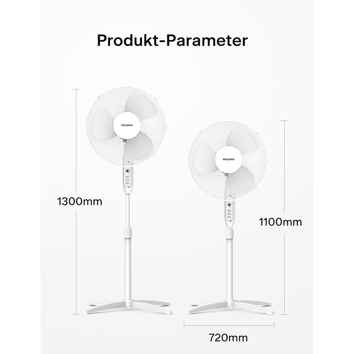 П'єдестальний вентилятор Pelonis, 16-дюймовий вентилятор безшумний з пультом дистанційного керування, регульований по висоті, 3 ре