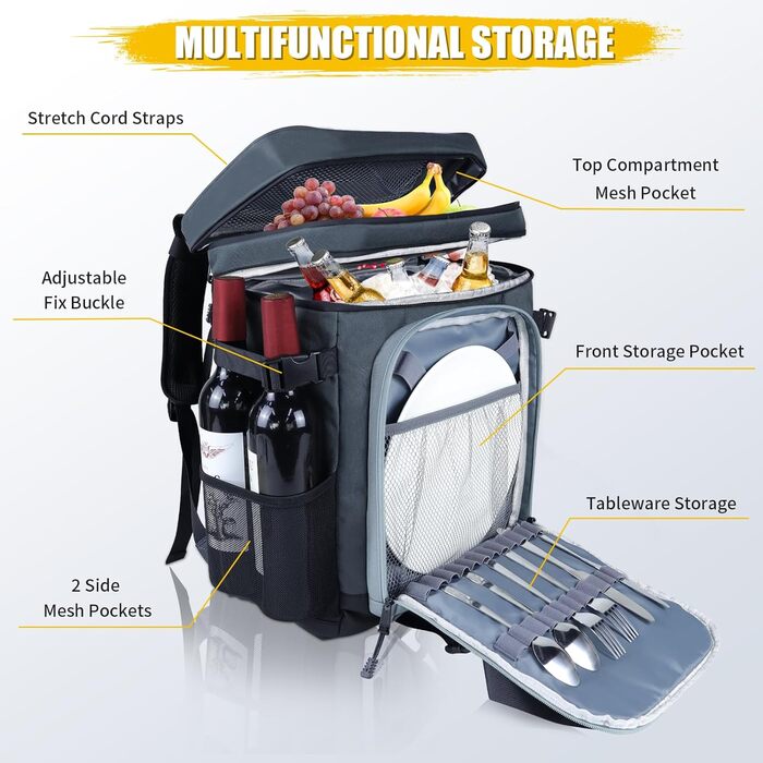 Рюкзак-холодильник 30 л, велика складна сумка-холодильник, сумка-холодильник на 40 банок, ізольована сумка-холодильник з відділенням для охолодження, рюкзак-холодильник, рюкзак для покупок на пляжі/пікніку/кемпінгу/барбекю/виїздів на природу, 30 л сірого 