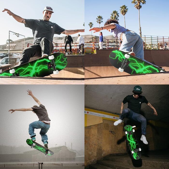 Скейтборд LAYENNE Pro Lightning 31x8" 7-шаровий клен ABEC-11 95A – повний компліт з магнієво-алюмінієвими траками, дизайн блискавки, до 150 кг