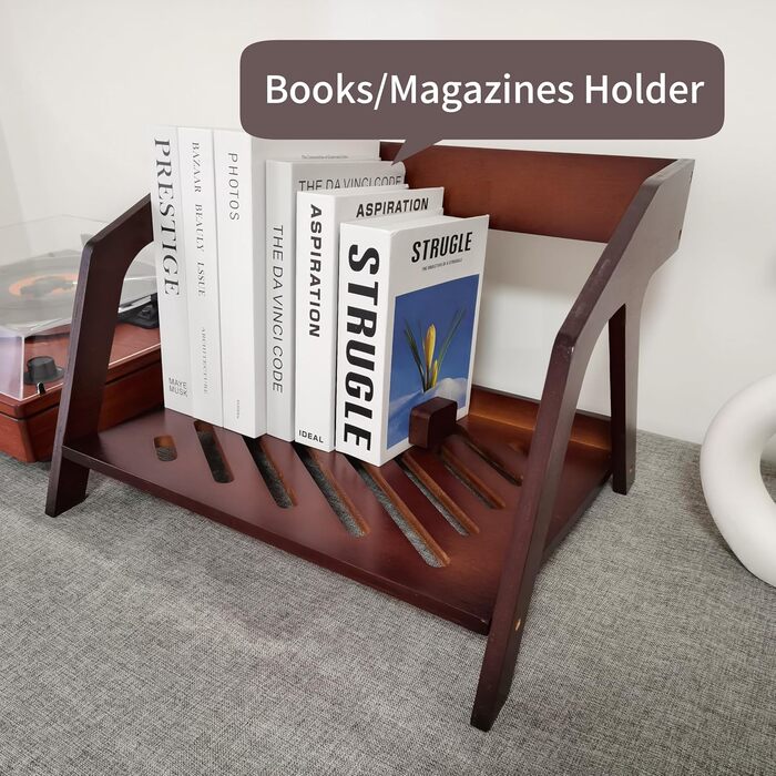 Бамбуковий тримач для платівок, стильний дизайн стільця, вміщує до 80 12-дюймових платівок, елегантне місце для зберігання платівок, підставка для компакт-дисків та журналів, підставка для книг (коричнева)