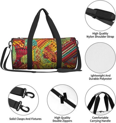 Спортивна сумка, дорожня сумка, з африканським текстилем, візерунок печворк, сумка для подорожей на вихідні, чорна, універсальний розмір, сумка для подорожей