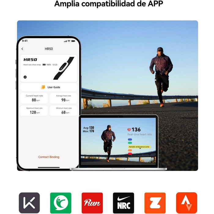 Пульсометр iGPSPORT HR50, Bluetooth та ANT з нагрудним ременем для бігу, їзди на велосипеді, тренажерного залу, сумісний з Garmin Polar Wahoo - чорний