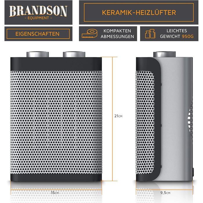 Керамічний вентилятор-обігрівач - 2 рівні потужності - Плавне регулювання температури - 1500 Вт - Енергозберігаючий, тихий вентилятор-обігрівач для ванної кімнати - Захист від перегріву, захист від перекидання - Обігрівач