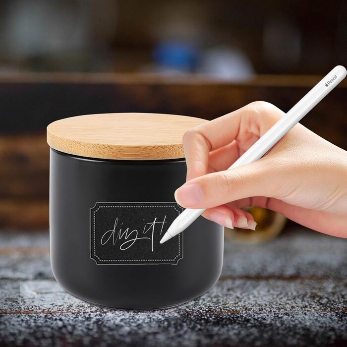 Набір з 4 керамічних контейнерів для зберігання, керамічна банка 260 мл з кришкою, наклейкою та силіконовим кільцем, чорна цукорниця для спецій, цукру, кави