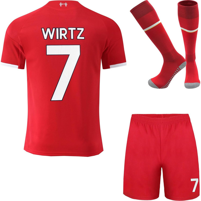 Подарунковий набір дитячої футбольної майки та шортів Wirtz Home з шкарпетками Lpool 2025/2026, дитячі розміри, червоні 24/140 (6-7 років)
