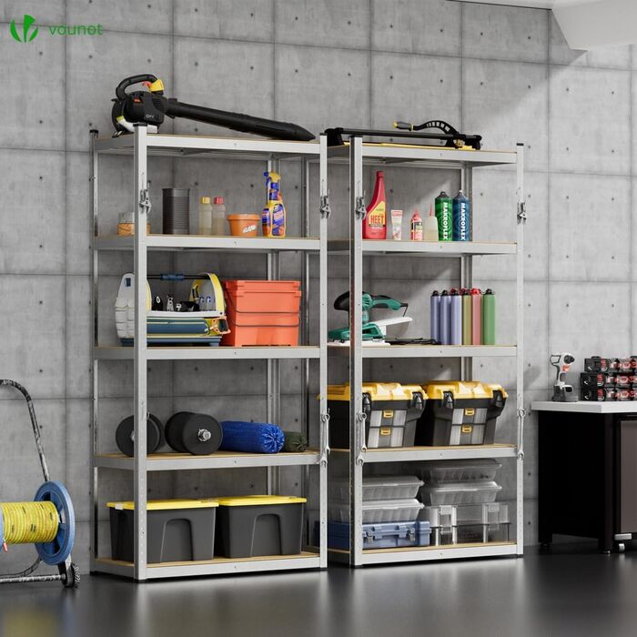Надміцний стелаж VOUNOT, комплект з 2 шт., стелажі для зберігання, підвальні стелажі, безболтові стелажі, стелажі для майстерні, 180x90x40 см, 5 регульованих полиць, вантажопідйомність 875 кг, 90x40x180 см