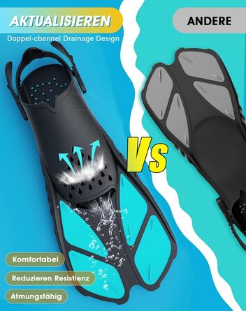 Ласти для снорклинга, регульовані ласти для плавання дорослих, дорожній розмір, унісекс ласти для дайвінгу для дорослих, чоловіків, жінок та дітей, відкриті тренувальні ласти з п&39ятою та сітчастою кишенею, S/M, темно-зелені