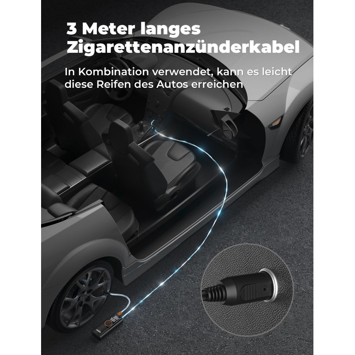Електричний повітряний насос Oasser з подвійним дисплеєм 6000mAh 150 PSI, акумуляторний компресор з 3M 12V прикурювача для автомобіля, мотоцикла, велосипеда, м&39яча, подорожей, кемпінгу