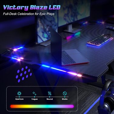 Ігровий стіл Homall зі світлодіодним підсвічуванням, ігровий стіл з RGB-підсвіткою 120 x 60 см, Z-подібна форма, великий комп&39ютерний стіл з гачком для навушників та підставкою для чашок, ігровий стіл для домашнього офісу (чорний)