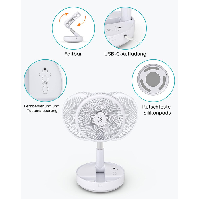 Вентилятор Primevolve 7.7 'коливальний стіл і підставка з пультом дистанційного керування, портативний складаний дорожній вентилят