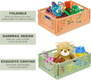 Міцні складні пластикові коробки, розкладні кошики, кошики для зберігання, штабелювані транспортні коробки для кухні, спальні, офісу, рожеві зелені, 4