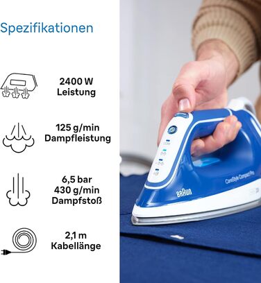 Парова прасувальна станція Braun CareStyle Compact Pro IS 2565 BL - парова праска з підошвою FreeGlide 3D, вертикальна подача пари