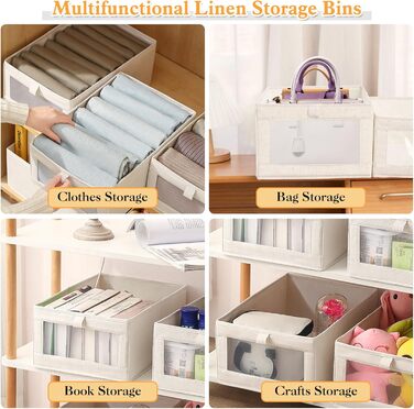 Набір із 4 органайзерів для гардеробу, коробки-органайзери для шафи з прозорими шухлядами, складні коробки для зберігання, 42 x 27,5 x 17 см, для штанів, сорочок, одягу, бежевий стиль 1 4L