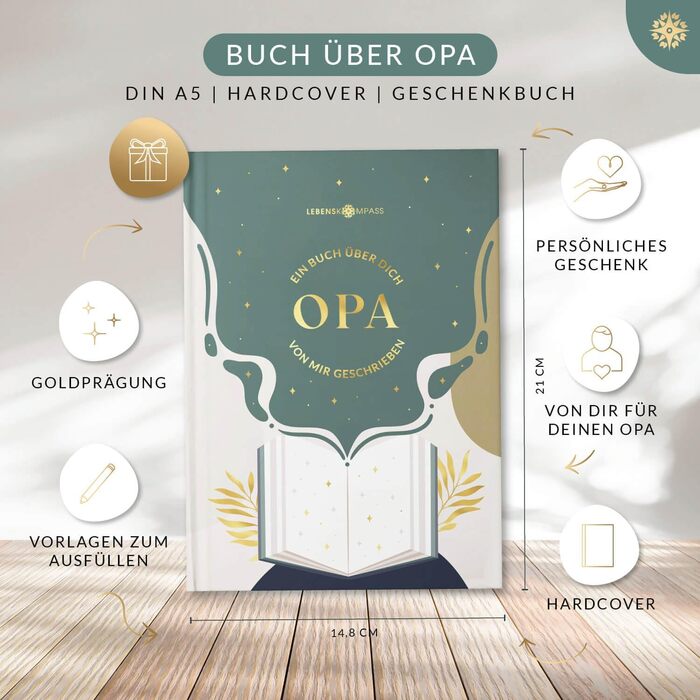 Життєвий компас 'Книга про дідуся - Персоналізована книга про дідуся, яку можна заповнити та подарувати - Ідеальний подарунок до Дня батька - Подарунок татові чи дідусеві на день народження чи День батька