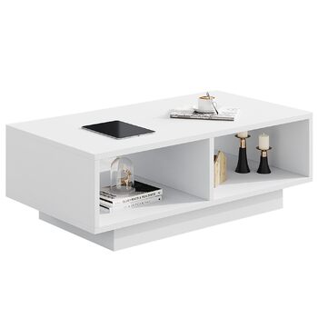 Білий журнальний столик, центральний/чайний столик для вітальні, сучасний та стильний прямокутний журнальний столик з 2 відкритими відділеннями, прямокутний бічний столик/столик до дивана, для спальні/офісу, 90x48x31 см, білий дерев&39яний композит