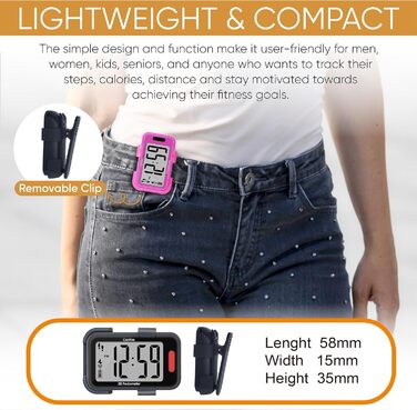 Крокомір із пристібкою для кроків, миль та калорій Працює окремо або з додатковим додатком Точний фітнес-трекер для приміщень та вулиці для чоловіків, жінок та людей похилого віку, 3D-