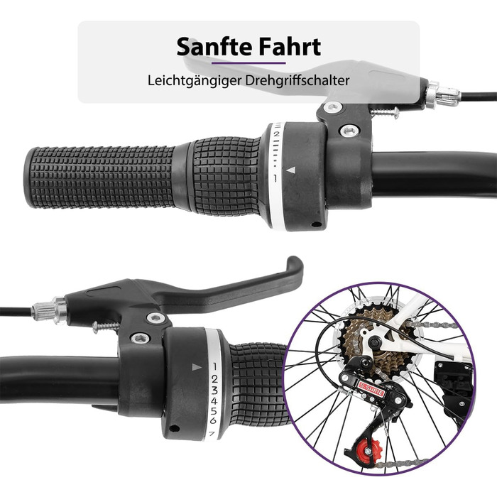 Гірський велосипед HILAND 24/26 дюймів, 21-швидкісний подвійний V-подібний гальмо MTB, гірський велосипед для підлітків та дорослих, чоловіків та жінок, білий 24 дюйми