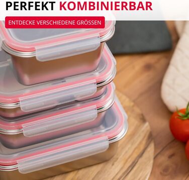 Ланчбокс Westmark Edelstahl Непротікаючий контейнер для сніданку Підходить для мікрохвильової печі та духовки, не містить BPA Бенто-бокс для школи, роботи та дитячого садка Сріблястий, розділений 450 280 мл, 450 280 мл