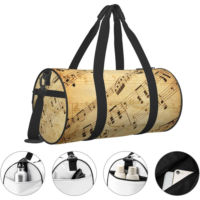 Спортивна сумка-мішок для подорожей з нотним принтом, чорна, універсальний розмір, дорожня сумка