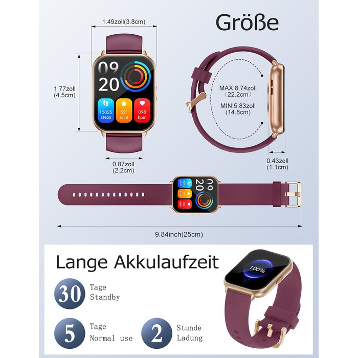 Розумний годинник RUIMEN з функцією телефону, розумний годинник для жінок та чоловіків, фітнес-годинник із сенсорним HD-екраном та моніторингом SpO2, монітором серцевого ритму, монітором сну, крокоміром, режимами кількох тренувань для Android та iOS, фіол