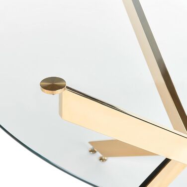 Обідній стіл Beliani, безпечне скло, прозорий, 120 см, круглий з металевим каркасом, золотий Maramo