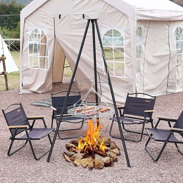 Набір для грилю та приготування на відкритому повітрі штатив-тринога з телескопічною конструкцією, решітка для грилю, гак для підвішування, велика площа для приготування