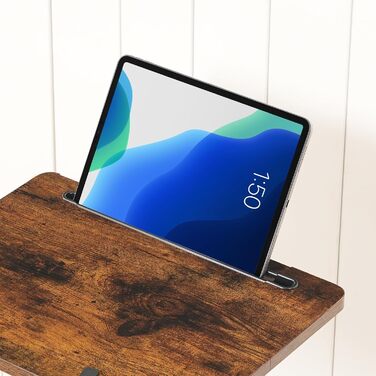 Журнальний столик HOOBRO C-подібної форми, регульована висота від 45,5 до 78 см, обертовий на 360 диванний столик з тримачем для напоїв та слотом, засовується під диван або ліжко, вінтажний коричневий та чорний EBF34SF01 Вінтажний коричневий чорний