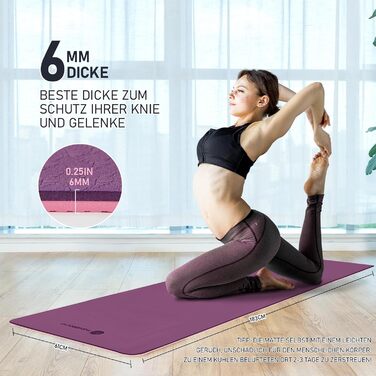 Нековзний килимок для йоги, килимок для вправ з ремінцем для перенесення, спортивний килимок для тренажерного залу, для дому, подорожей, 183x61 см, фіолетовий/рожевий