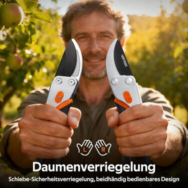 Садові ножиці Bypass 21,5 см з лезом SK5 та герметичною пружиною, як професійні ножиці для троянд, дерев, рослин, таких як ножиці для гілок, для легкого обрізання троянд, гілок, кущів Подарунковий Помаранчевий