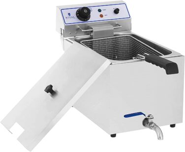 Електрична фритюрниця Royal Catering RCEF 15E з нержавіючої сталі (17 л, 3 000 Вт, термостат, діапазон температур 60-200 C, зливний кран)