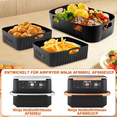 Силіконова форма для фритюрниці 3 шт. для Ninja AF500EU, аксесуари для фритюрниці Ninja Foodi Flexdrawer 10.4 л AF500DE, багаторазова фритюрниця з силіконовою формою, аксесуари для фритюрниці Ninja (чорна) 3 шт. (1 x 10.4 л 2 x 5.2 л) чорний