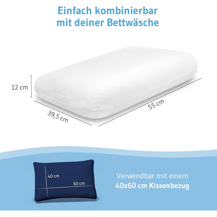 Ергономічна подушка Elora, м&39який чохол зі 100 органічної бавовни, подушка для підтримки шиї, розроблена експертами зі сну, подушка з піни з ефектом пам&39яті для сну на боці, подушка для шиї 40x60x12, подушка для сну на спині