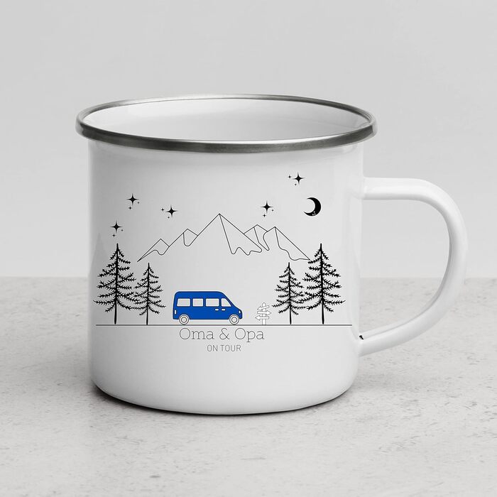 Емальована кружка Маленька Матильда, барвиста персоналізована кемпінгова кружка з іменем для кемпінгу, кавова кружка, аксесуар для каравану, кружка з нержавіючої сталі, подарунок для кемперів (синій колір)