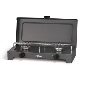 Газова плита Enders Camping Stove CANBERRA 2, 2-конфоркова, 2 конфорки з нержавіючої сталі 2x2,3 кВт, може працювати від газового балона або накрутного картриджа, загальна потужність 4,6 кВт, підставка для каструлі, знімна кришка, 1790