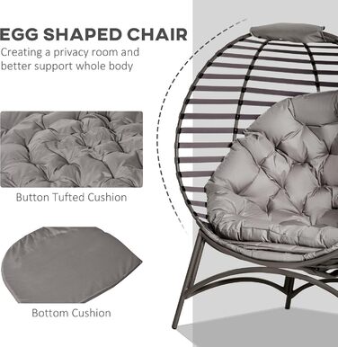 Крісло Outsunny Papasan Садове крісло з подушкою Плетене крісло Овальне крісло для відпочинку Складний кошик для балкона Патіо Indoor Пісок Коричнева сталь 118 x 75 x 139 см