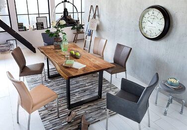 Стіл SAM з живим краєм 180x90 см Quarto, масив акації оздоблення горіхом, обідній стіл з чорною U-подібною рамою, обідній стіл/дерев&39яний стіл промислового дизайну, стільниця 26 мм