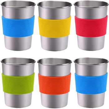 Набір із 6 чашок з нержавіючої сталі, маленькі чашки з нержавіючої сталі об&39ємом 240 мл із силіконовою оболонкою, багаторазові чашки з нержавіючої сталі для кемпінгу, пікніків на свіжому повітрі, соку, крижаної води, кави