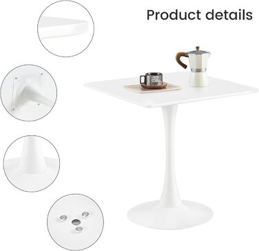 Сучасний обідній стіл 70x70 квадратний стіл кухонний стіл маленький обідній стіл з металевими ніжками, підходить для вітальні, їдальні, балкону, білий 70 x 70 см (квадратний) квадратно-білий