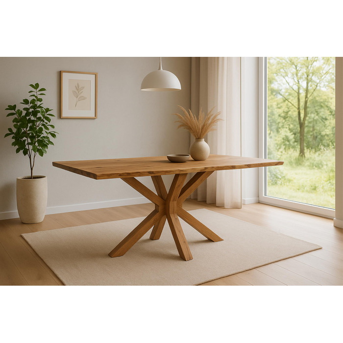 Обідній стіл SAM Prague 140 x 80 см Масив акації Натуральний колір З натуральним краєм Основа з павутини Легкий у догляді обідній стіл/стіл з натуральним краєм/кухонний стіл 140 x 80 см, акація, натуральна