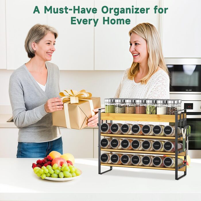 Стійка для спецій, дерев&39яний органайзер для спецій, 4-рівнева бамбукова стійка для спецій, стійка для спецій, підставка для спецій, тримач для спецій, система стійок для спецій, настінна та для кухні, комора, бамбук чорний