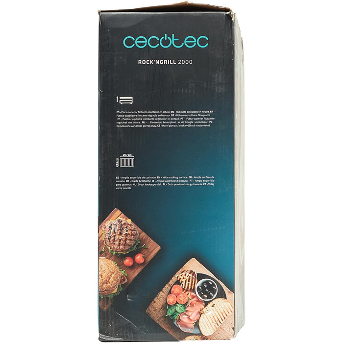 Електричний гриль, антипригарне покриття RockStone, відкривання на 180, регулювання по висоті, варильна поверхня 30 х 23,5 см, 2000 Вт, нержавіюча сталь і пластик, 2000.