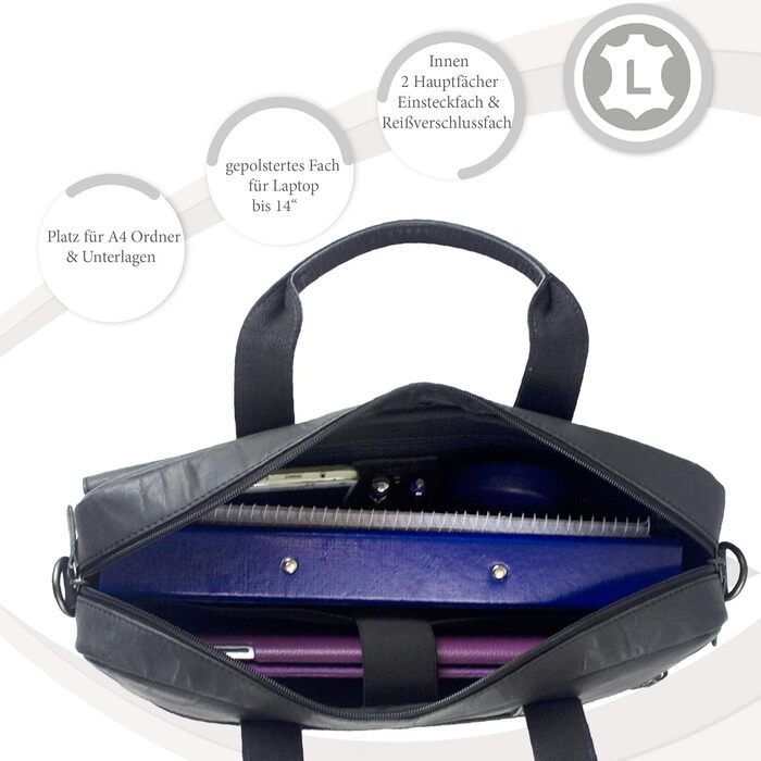 Чоловіча шкіряна сумка для ноутбука Sunsa, 14-дюймовий діловий портфель. Чорна велика сумка-сумка для ноутбука / сумка для ноутбук