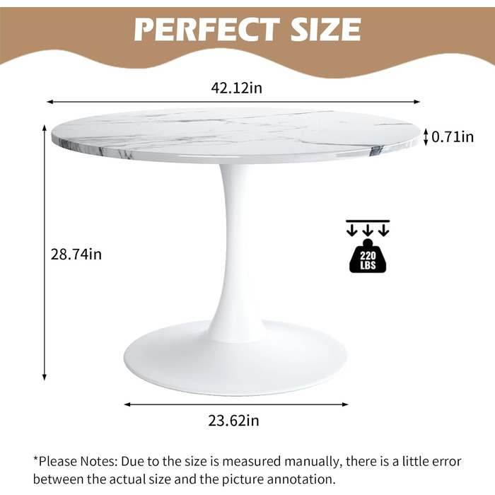 Сучасний круглий обідній стіл, простий обідній стіл для відпочинку, круглий стіл на підставці, бістро-стіл для сніданку на 2-4 особи, журнальний столик, договірний стіл для кухні, їдальні, вітальні та офісу (мармур, 80 см)