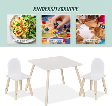 Дитячий комплект меблів Relaxdays, 3 предмети, дитячий стіл з 2 стільцями, для дівчаток та хлопчиків, зона відпочинку для дитячої кімнати, білий/натуральний